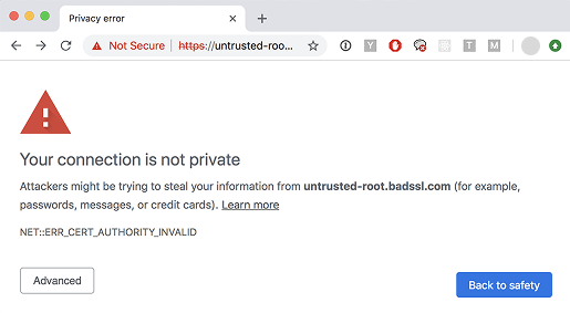 Screenshot of a website not protected by SSL